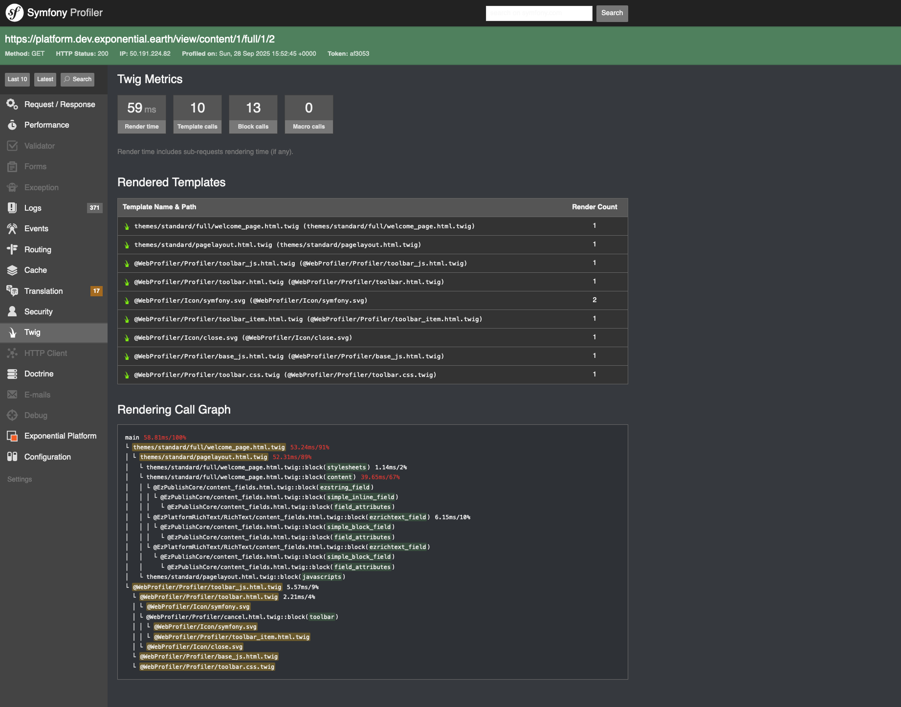 Exponential Platform 3.2 : Symfony Profiler Screenshot Exponential Platform 3.2 : Symfony Profiler Screenshot