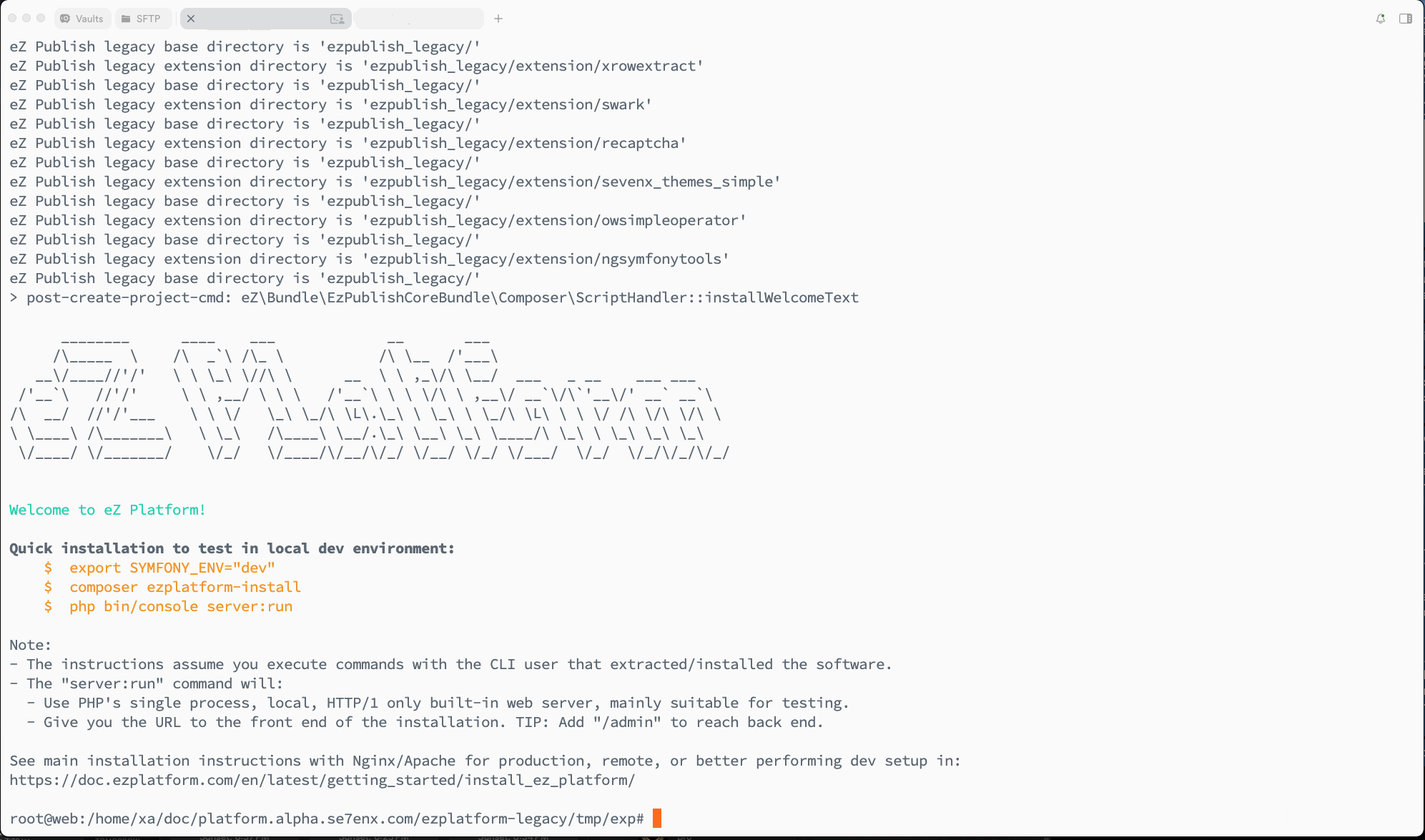Exponential Platform Legacy 2.5.0.0 Installation Success via CLI Screenshot Exponential Platform Legacy 2.5.0.0 Installation Success via CLI Screenshot