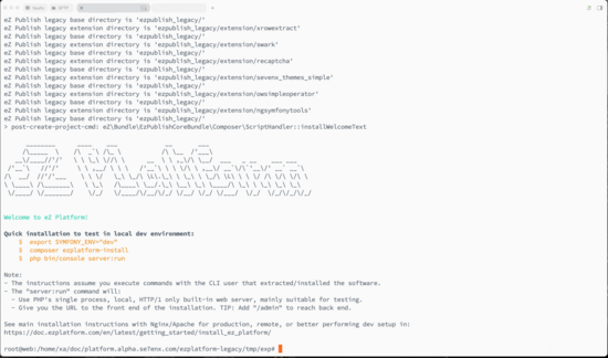 Exponential Platform Legacy 2.5.0.0 Installation Success via CLI Screenshot