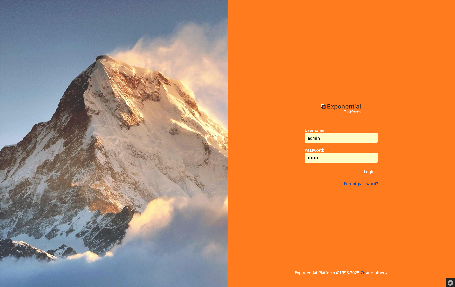 Exponential Platform Legacy Admin Login Screenshot Exponential Platform Legacy Admin Login Screenshot
