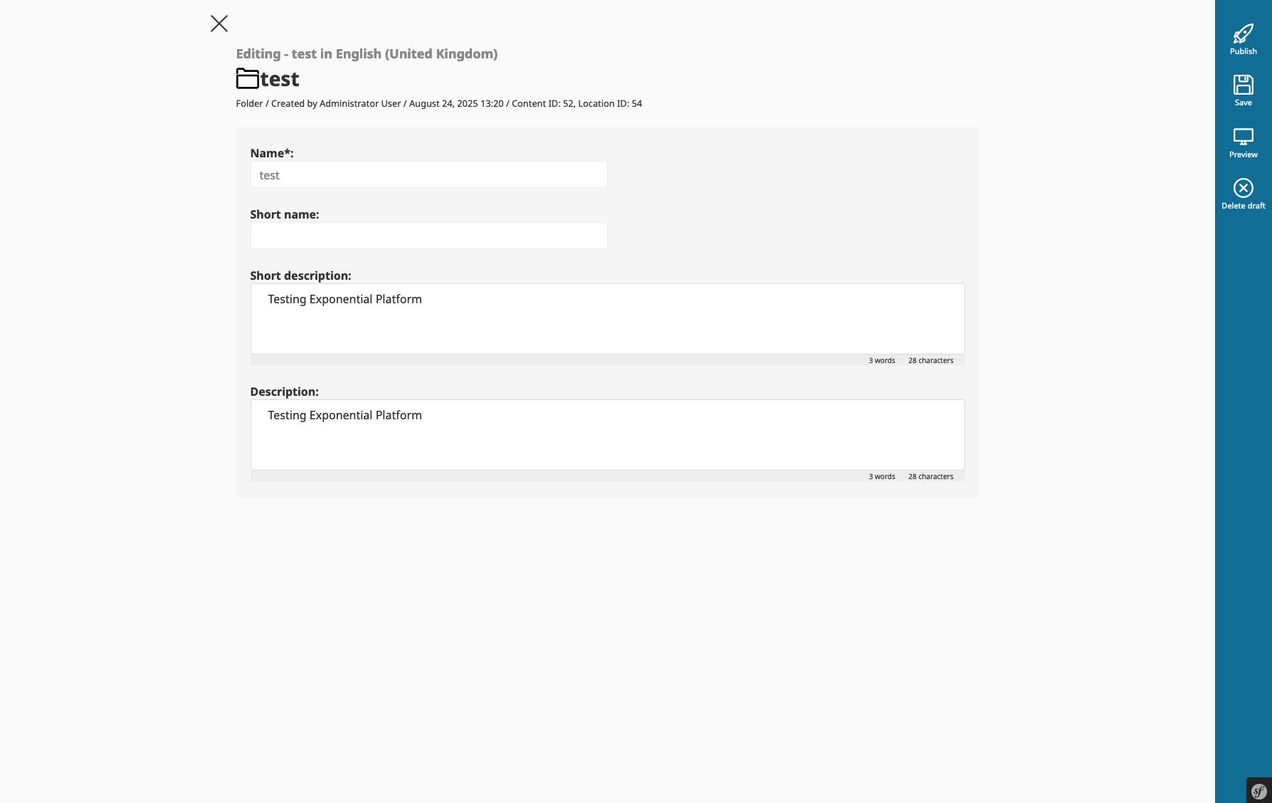 Exponential Platform Legacy Admin Content Edit Screenshot Exponential Platform Legacy Admin Content Edit Screenshot