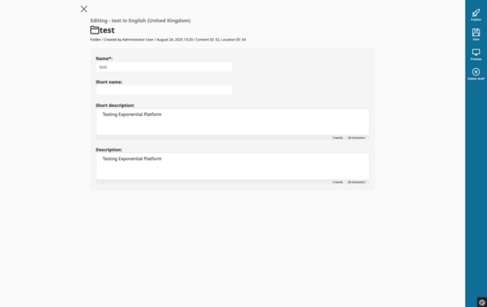 Exponential Platform Legacy Admin Content Edit Screenshot