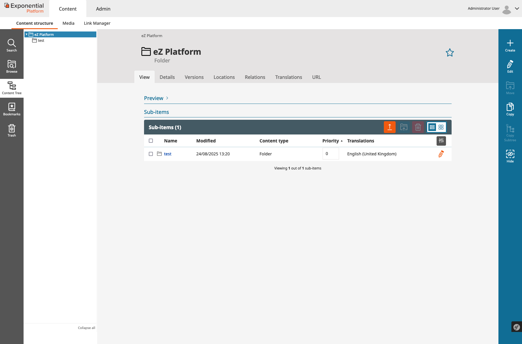 Exponential Platform Legacy Admin Content View Screenshot Exponential Platform Legacy Admin Content View Screenshot