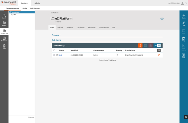 Exponential Platform Legacy Admin Content View Screenshot