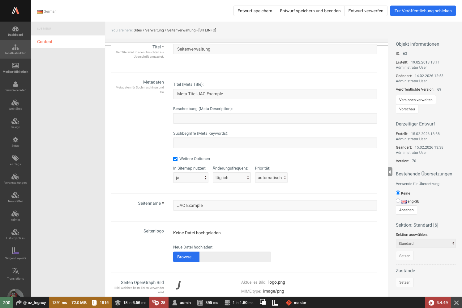 Exponential Platform Nexus 1.0.0.0.3 Admin 7x Netgen Admin UI Content Editor Screenshot